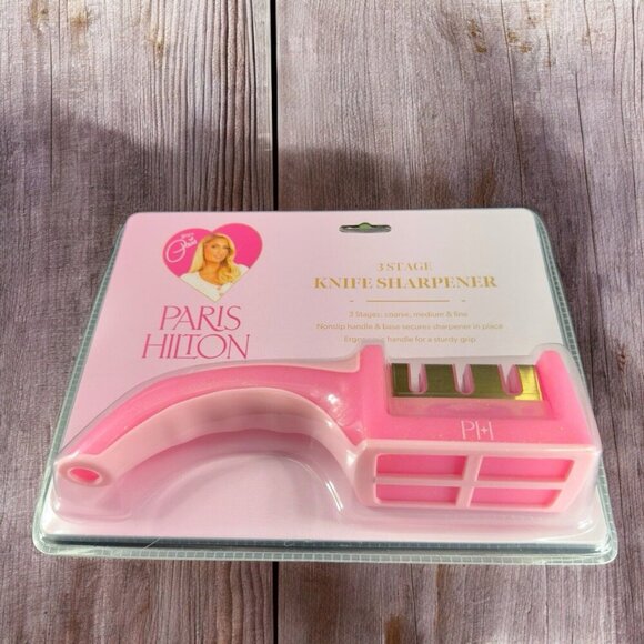 Paris Hilton Kitchen 3 Stage Knife Sharpener Pink With Sparks New In Box - Picture 1 of 11